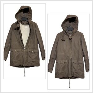 Lou & Grey Olive 3 in 1 Quilted Cotton Hooded Cargo Coat Sz S Sherpa Vest Lined
